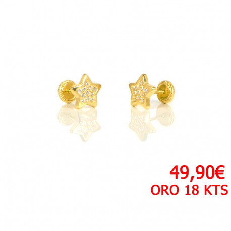 Pendientes oro 18 kts amarillo estrellas circonitas