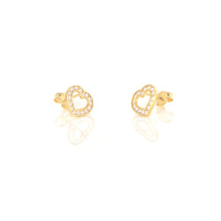 Pendientes oro 18 kts amarillo corazones circonitas