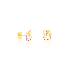 Pendientes oro amarillo 18 kts unicornio circonita