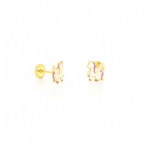 Pendientes oro amarillo 18 kts unicornio circonita